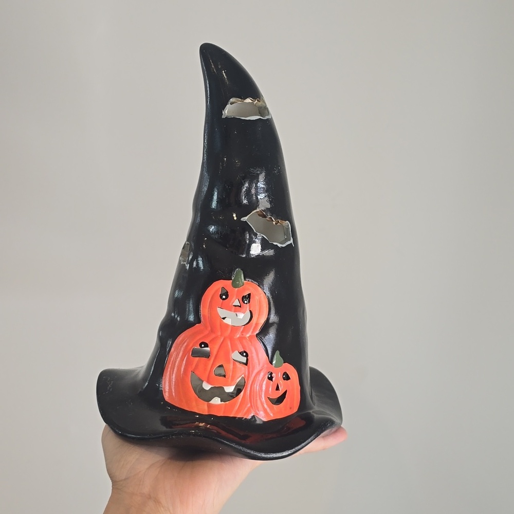 Vintage Halloween ceramic witch hat candle holder